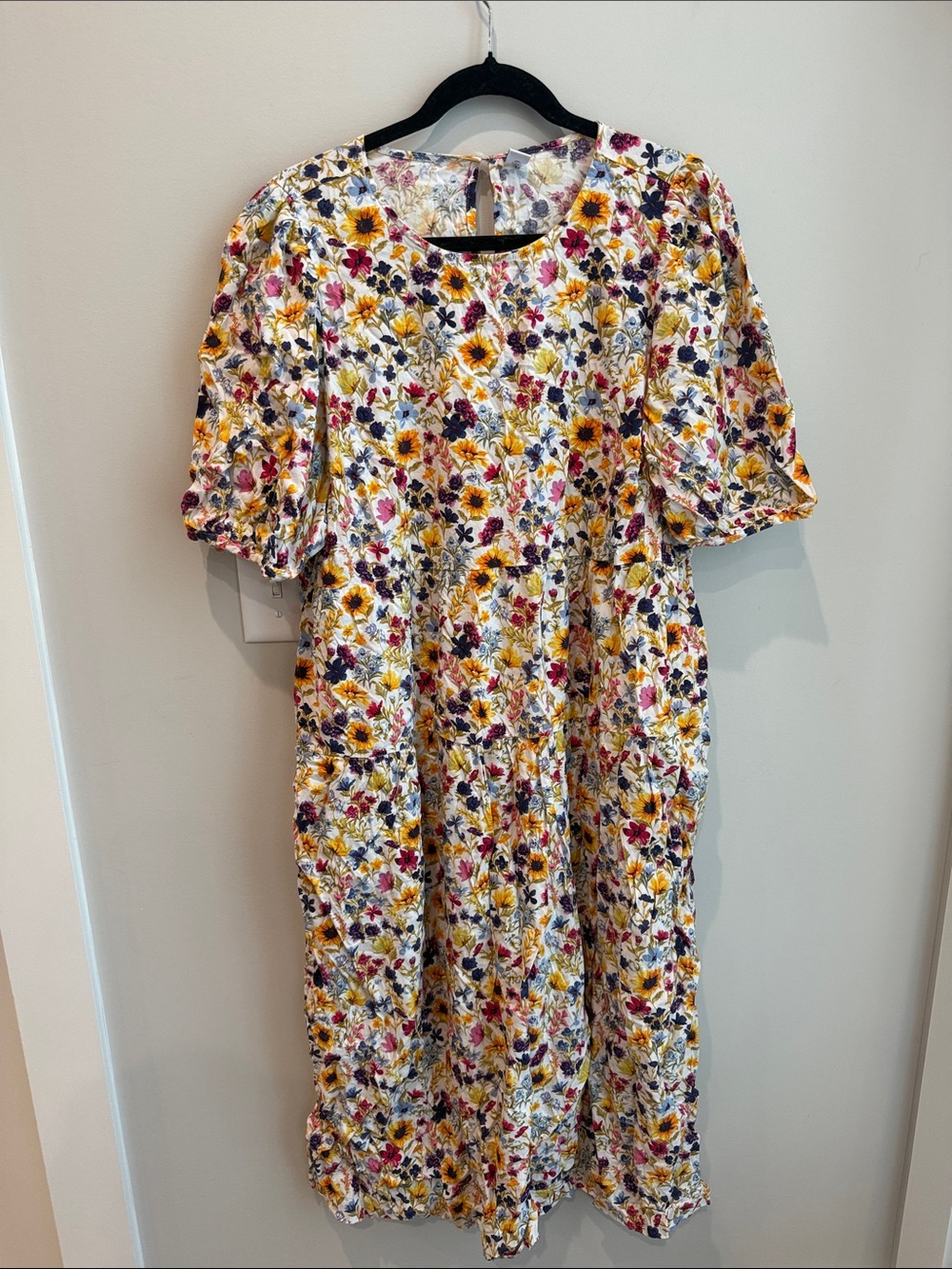 Old Navy White Floral Midi Dress with Yellow and Pink Blooms
